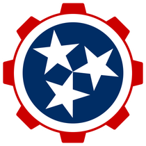 A blue circle with three white stars in it