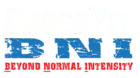 Blue and white "CrossFit BNI" logo with "Beyond Normal Intensity" in red beneath.