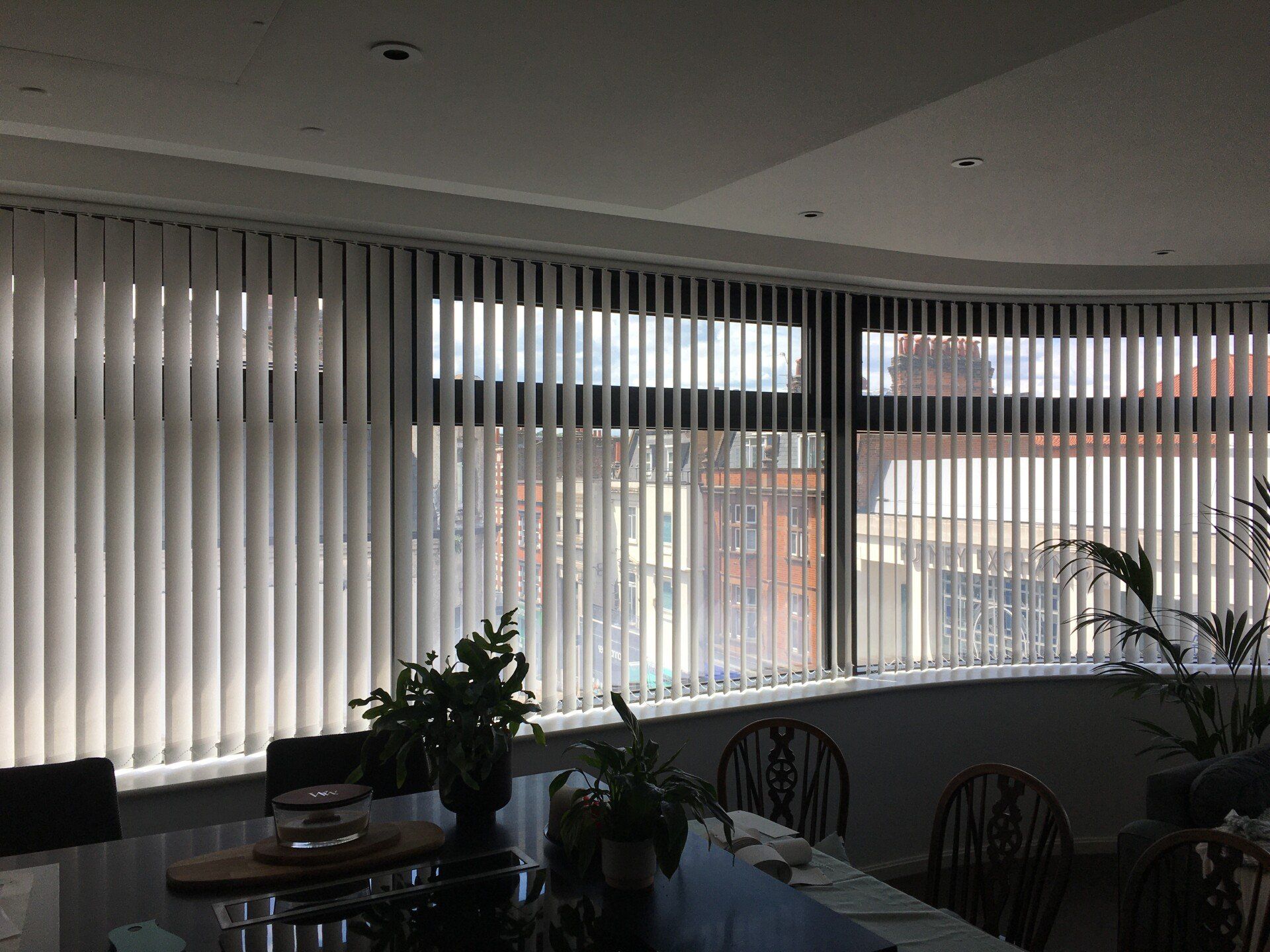 Venetian blind window mask, room interior with ceiling lamp beam, blinds window decoration concept for banner or background.