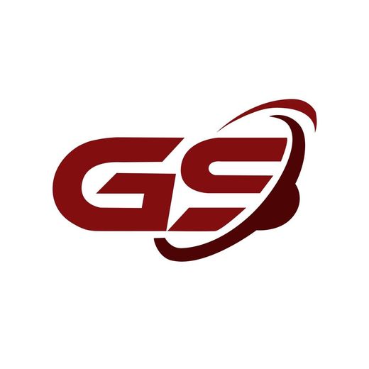 A red and white gs logo on a white background.