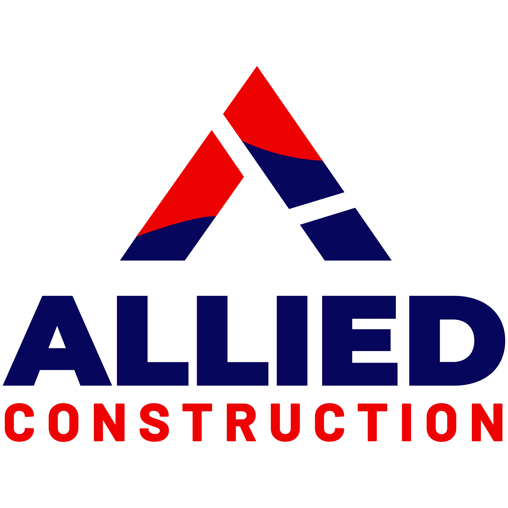 Logo for Allied Construction: Red and blue A-shaped graphic above "ALLIED" in blue, and "CONSTRUCTION" in red.