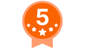 Orange badge with the number 5 and four stars, indicating a 5-star rating.