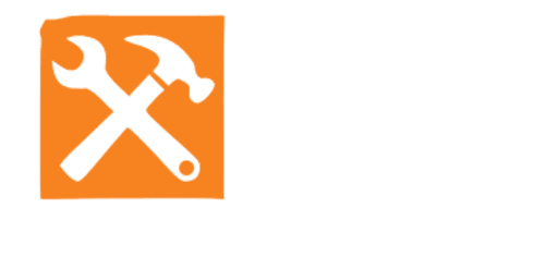 Orange square with white crossed wrench and hammer.