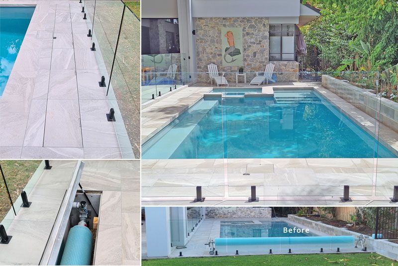 A Collage Of Photos Showing A Swimming Pool Before And After Being Built — Aussie UnderCover In South Nowra, NSW