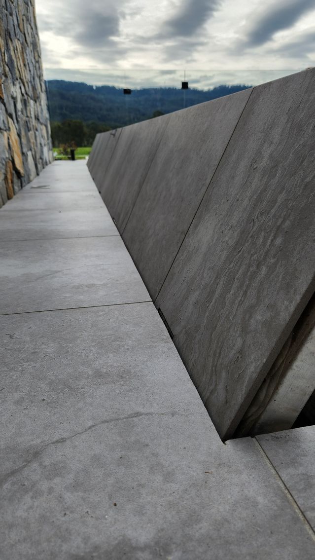 Stone Walkway Next to Gray Pool Cover Lifted, Leading Toward Distant Hills — Aussie UnderCover In Canberra, ACT