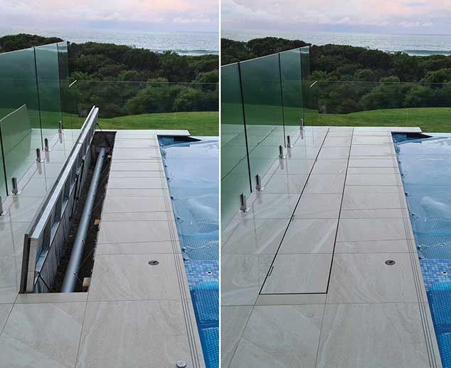 A Swimming Pool With a Tiled Deck and a Glass Fence — Aussie UnderCover In South Nowra, NSW