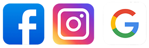 A facebook , instagram , and google logo on a white background.
