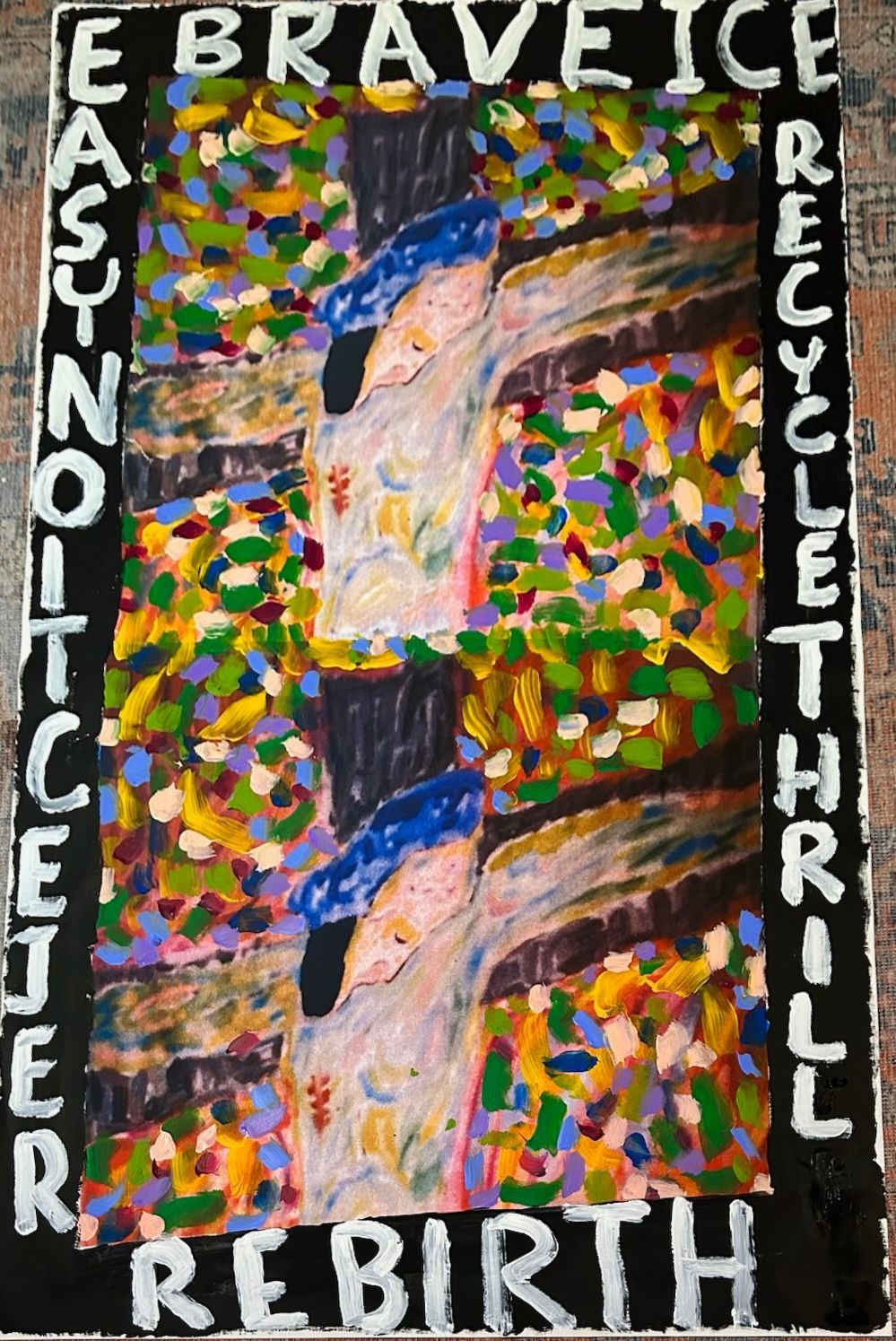 A painting of a waterfall with the words 