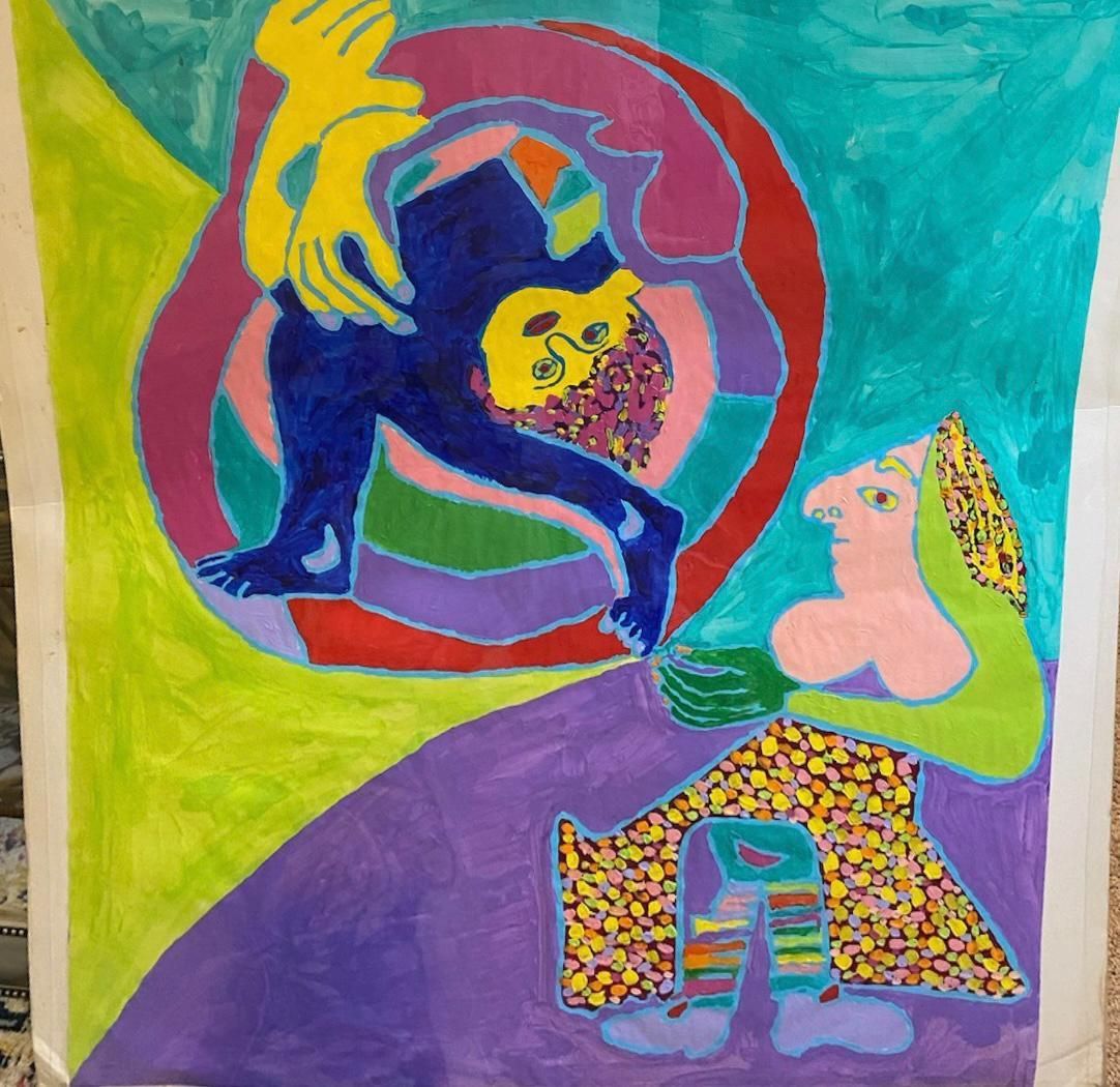 A colorful painting of a man and a woman