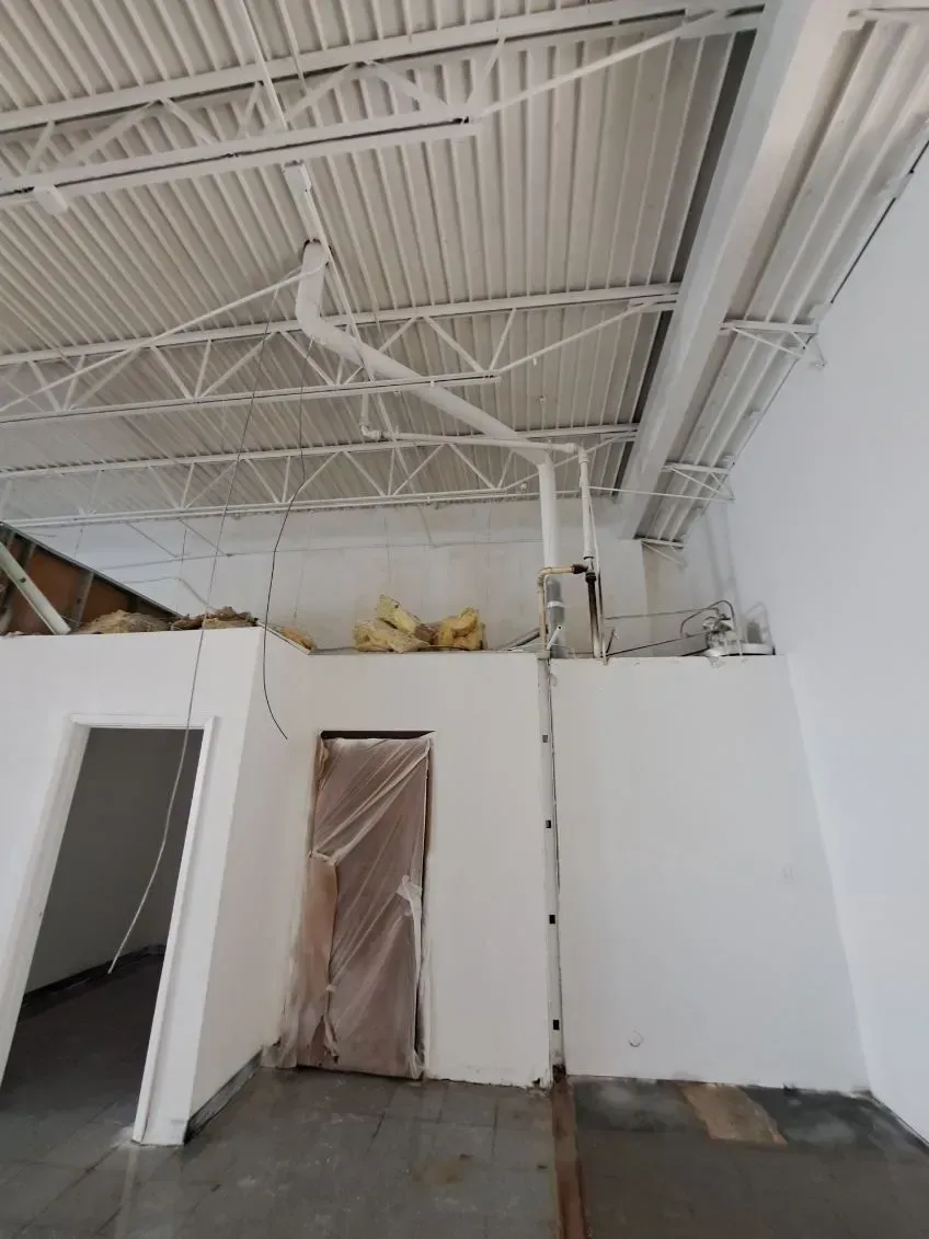 A ceiling with a lot of wires hanging from it