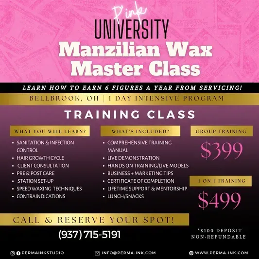 A poster for a university manzilian wax master class