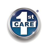 A blue and white logo for a company called 1st care.