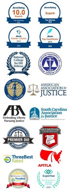 Logos of various legal organizations and awards.