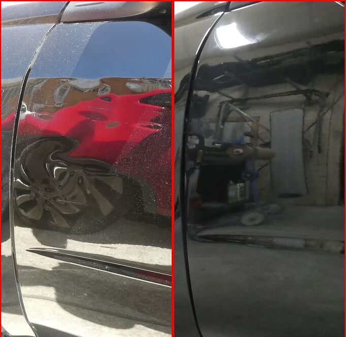 Two-Panel Comparison of a Black Car Door — Moto Bodyworks in Fyshwick, ACT