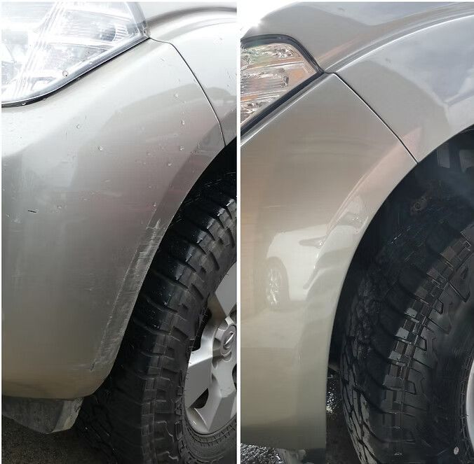 Before-and-after Photos of a Car Fender — Moto Bodyworks in Fyshwick, ACT