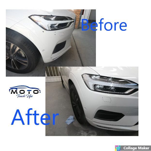 Before and After Photos of a White Car Bumper Repair — Moto Bodyworks in Fyshwick, ACT