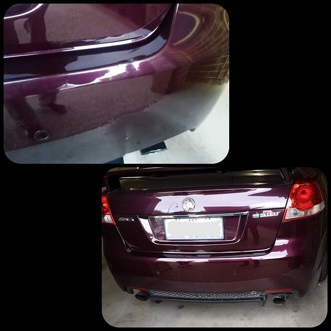 Rear of a Dark Purple Car With a Damaged Bumper — Moto Bodyworks in Fyshwick, ACT