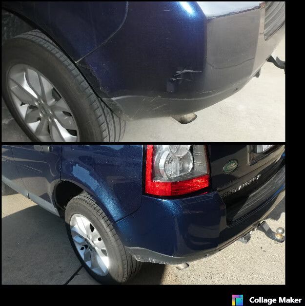 Damaged Blue Car Bumper Before and After Repair — Moto Bodyworks in Fyshwick, ACT