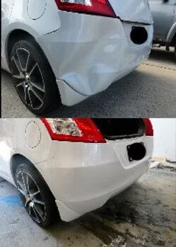 Damaged White Car Bumper Before and After Repair — Moto Bodyworks in Fyshwick, ACT