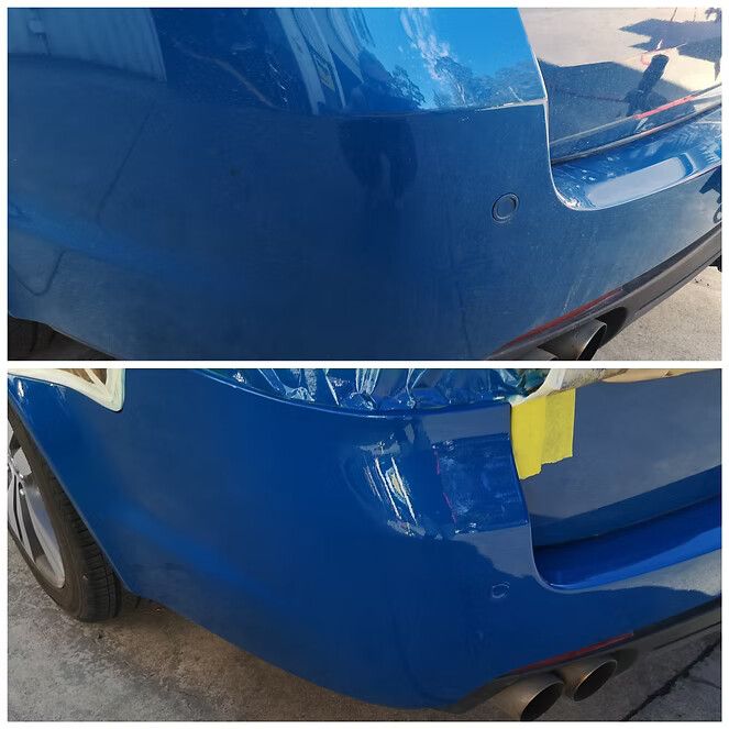 Blue Car Bumper Before and After Repair — Moto Bodyworks in Fyshwick, ACT