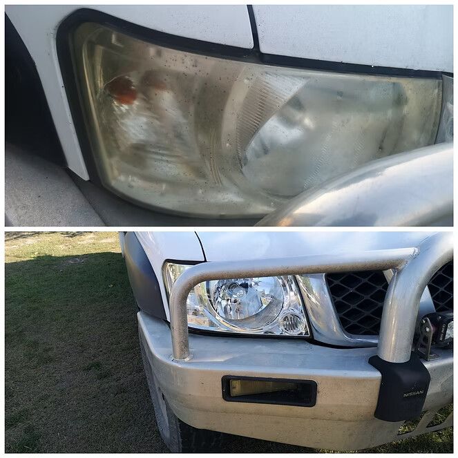 Before and After Photo of Car Headlight Restoration, Cloudy to Clear — Moto Bodyworks in Fyshwick, ACT