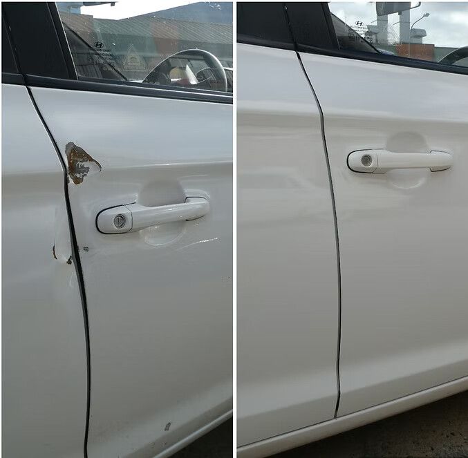 White Car Door Before and After Repair — Moto Bodyworks in Fyshwick, ACT