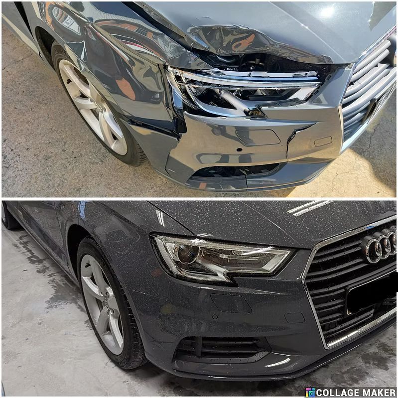 Before and After Photos of a Gray Car — Moto Bodyworks in Fyshwick, ACT