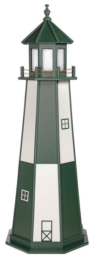 A green and white lighthouse on a white background.