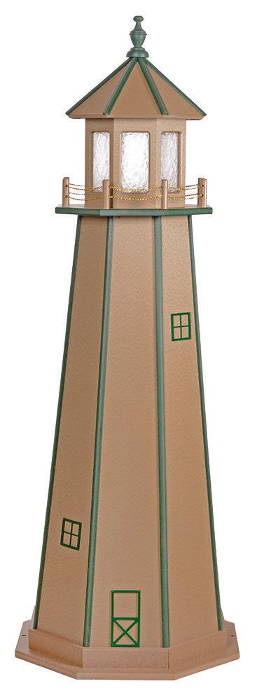 A cardboard lighthouse with a green roof on a white background.