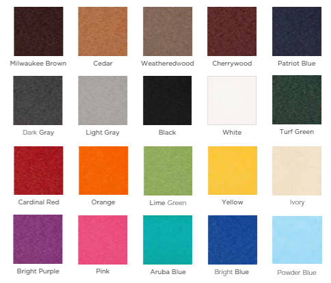 A list of standard colors and woodgrain colors