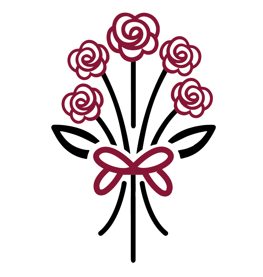 A bunch of red roses with a red bow on a white background.