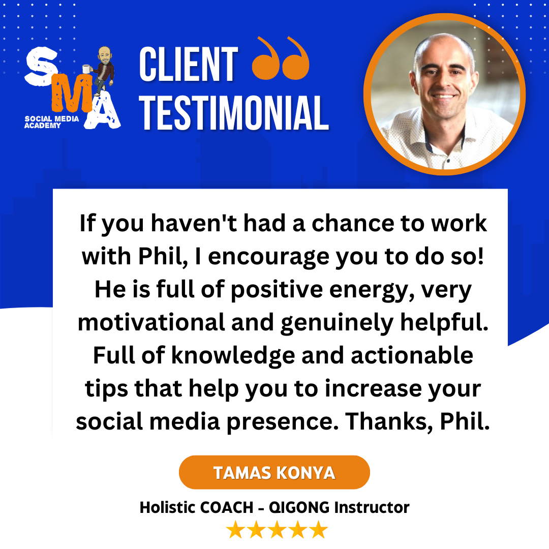 A testimonial from a client of a holistic coach Phil Gee Social Media Academy