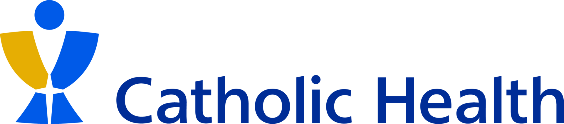 A blue and yellow logo for catholic health