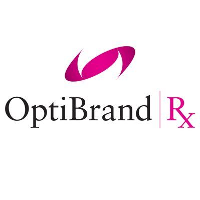The logo for optibrand rx is a pink and white logo with a pink circle in the middle.