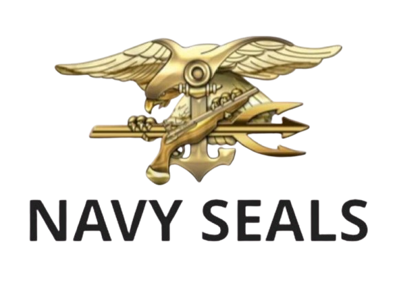 A logo for the navy seals with an eagle holding a trident