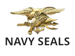 A logo for the navy seals with an eagle holding a trident