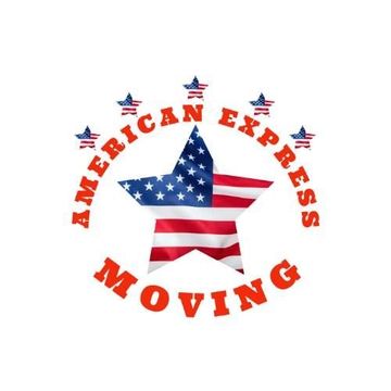 Logo: Star-shaped American flag; "AMERICAN EXPRESS MOVING" in red, with small star accents.