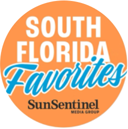 Orange circle with "SOUTH FLORIDA Favorites" in white and blue, and "SunSentinel Media Group".