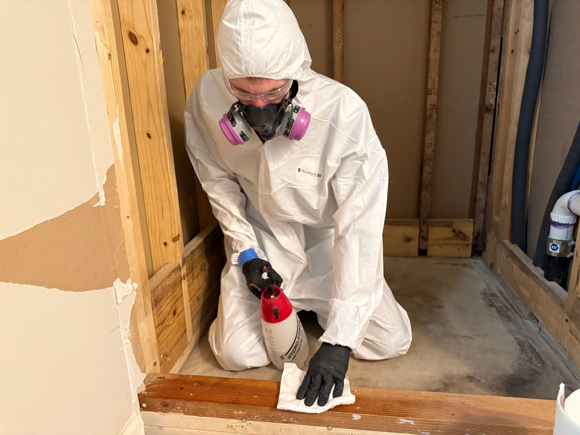 cleaning biohazard contamination in bathroom