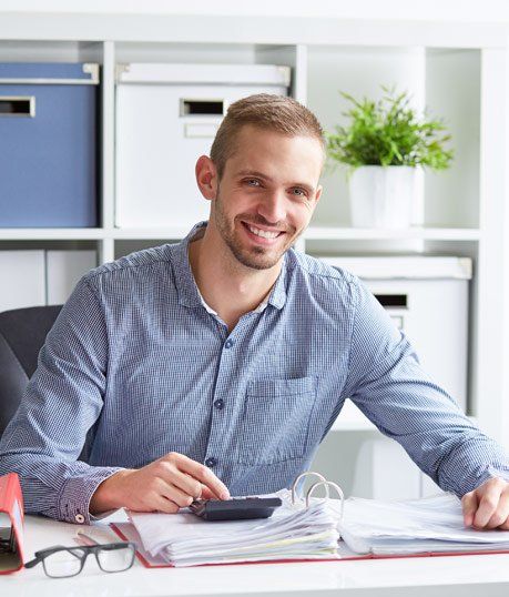 happy accountant doing calculations