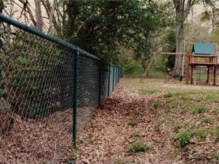 Green chain-link fence in a yard 