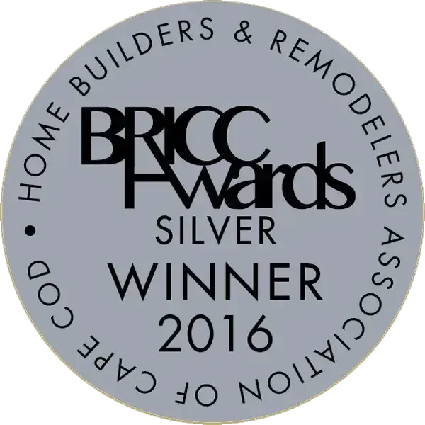 Silver BRICC Awards winner 2016 seal with Home Builders & Remodelers Association of Cape Cod text