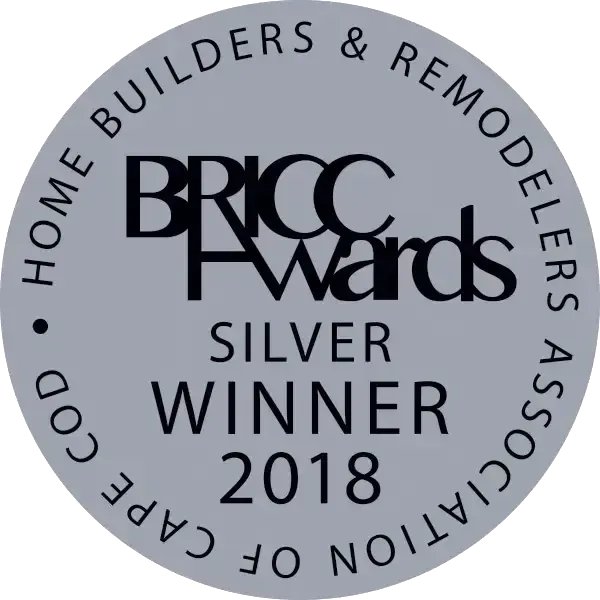 Circular silver award badge for BRICC Awards: Silver Winner 2018, Home Builders & Remodelers Association of Cape Cod