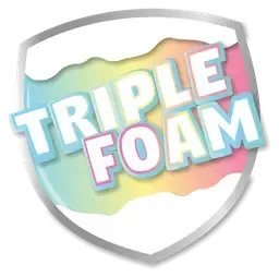 Logo for Triple Foam in a shield shape with pastel colors.
