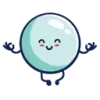 A blue bubble character with a happy face meditating with arms and legs crossed.