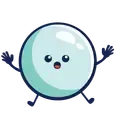 Cartoon bubble character with arms and legs outstretched, surprised expression.