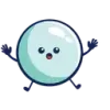 Cartoon bubble character with arms and legs outstretched, surprised expression.