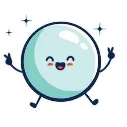 Happy, cartoon bubble with arms and legs giving peace signs, with sparkle effects.