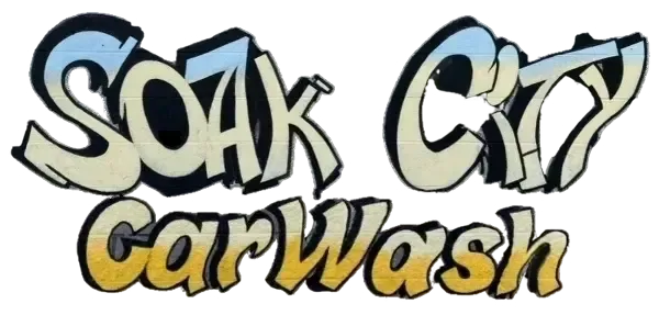 Soak City Car Wash logo in graffiti style, with blue and yellow accents.