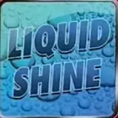 "Liquid Shine" text in blue with white highlights against a blue bubble background.